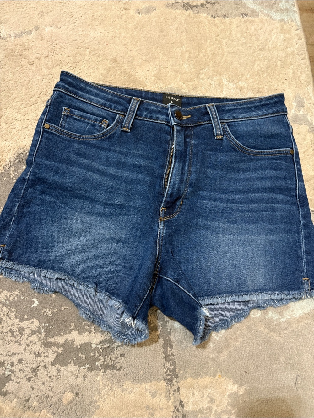 Just Black Dark Indigo Frayed Hem Jean Shorts